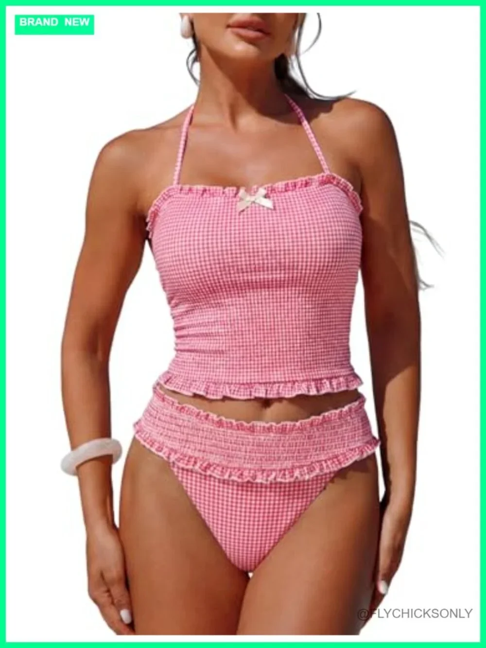 Bandeau Tankini Swimsuit Asymmetrical Slit Bowknot String High Cut Cheeky